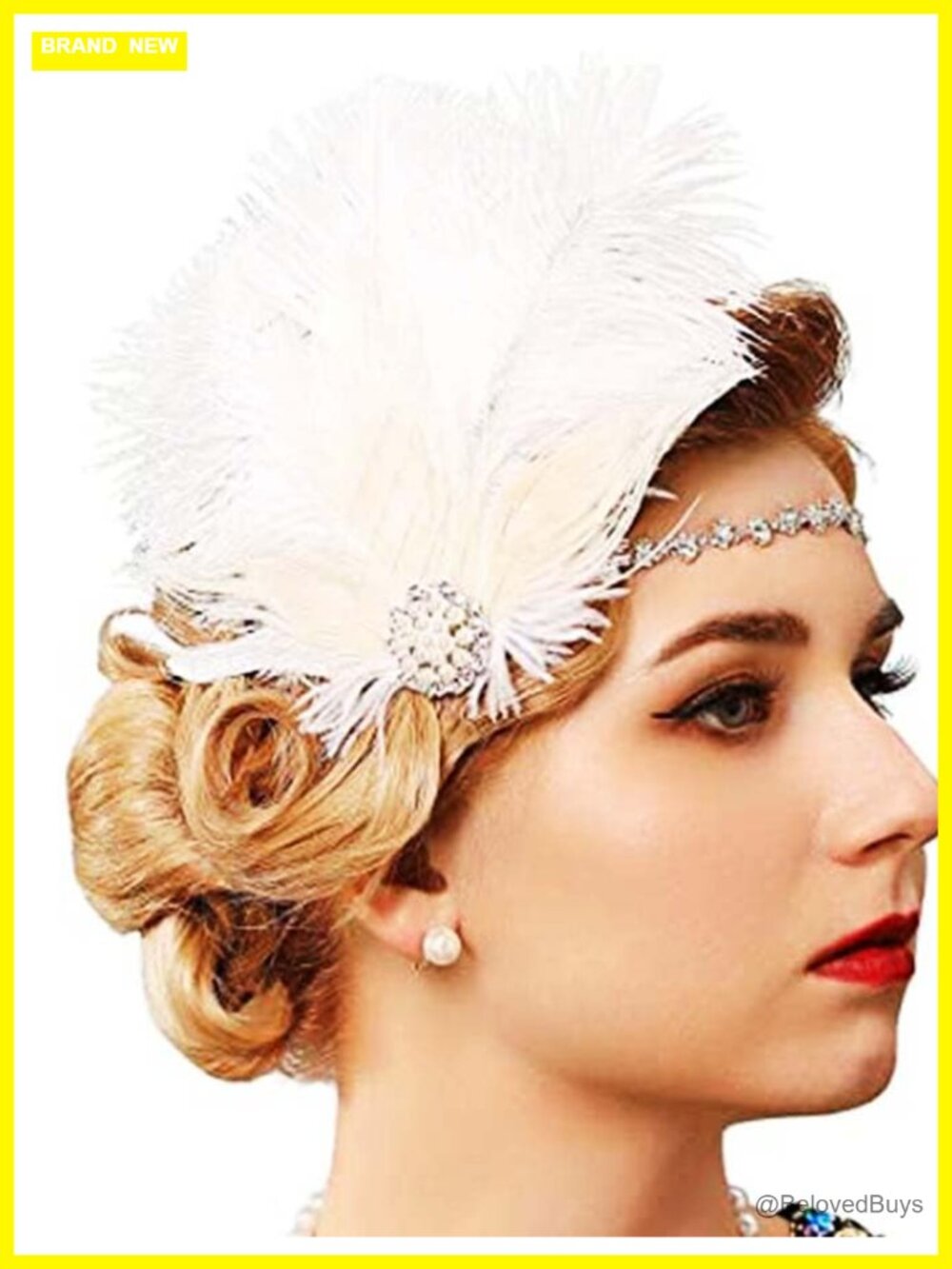 Feather Flapper Headband Vintage 1920s Rhinestone Hair Accessory
